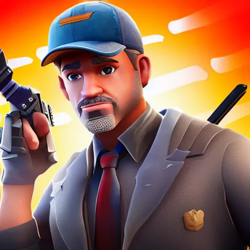 Image similar to Paul Washer as Jonesy in the style of Fortnite, wearing a suit, unreal engine 5