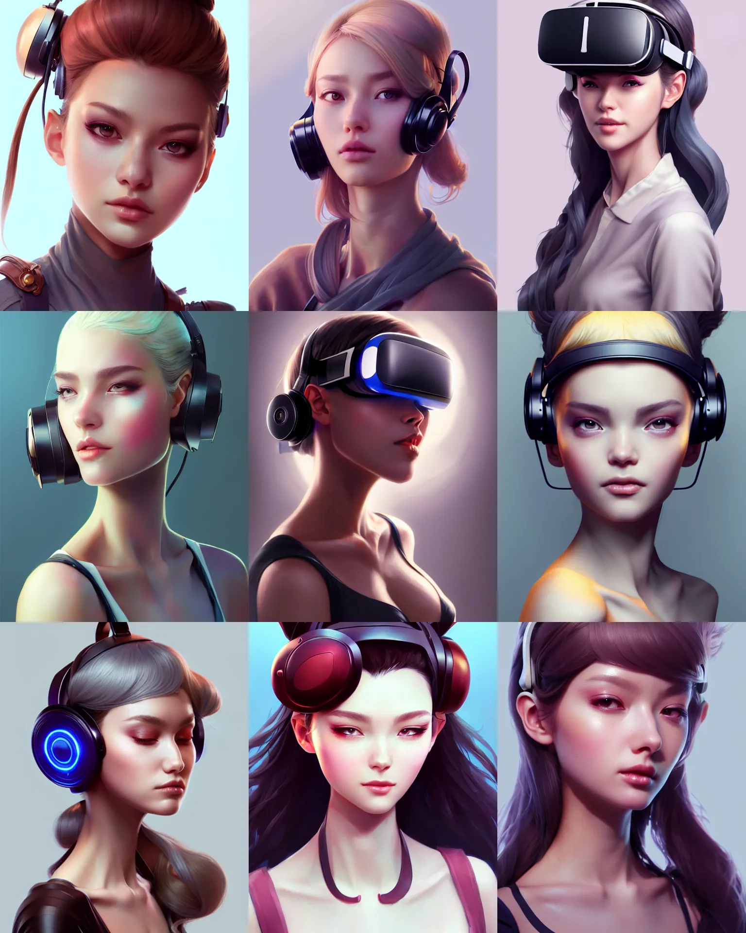 Prompt: character concept art of a gorgeous female character with a vr - headset | | distinct - fine, key visual, realistic shaded perfect face, fine details by stanley artgerm lau, wlop, rossdraws, james jean, andrei riabovitchev, marc simonetti, sakimichan, and jakub rebelka, trending on artstation