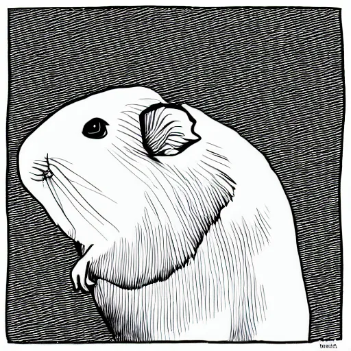 Image similar to black line art white background, clean, simple, cute, guinea pig side profile, art