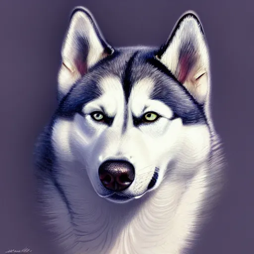 Prompt: beautiful detailed picture of a husky, intricate, elegant, highly detailed, my rendition, digital painting, artstation, concept art, smooth, sharp focus, illustration, art by artgerm and greg rutkowski and alphonse mucha