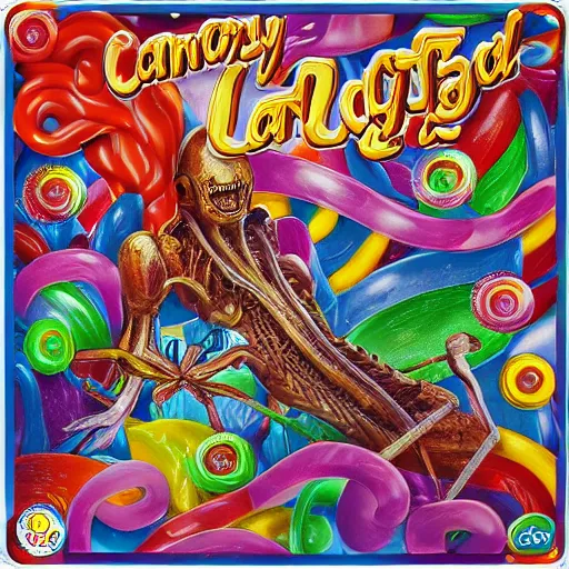 Prompt: candy Land board game by h.r. Giger, product photo, colorful, detailed, 4k