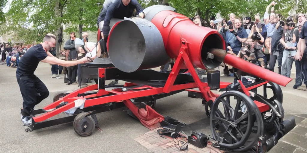 Image similar to andrew tate being fired out of a cannon