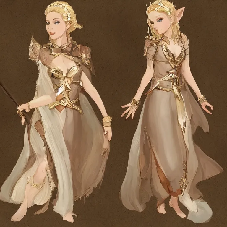 Image similar to a d & d character portrait of a beautiful noble elf princess with blonde hair, regal jewellry and elegant dress by bowater, charlie