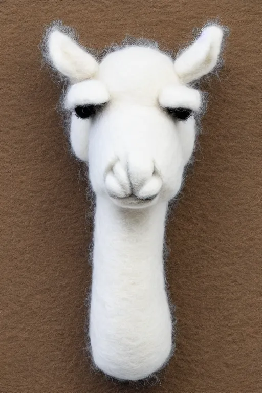 Prompt: highly rhythmic expressionistic wild symmetrical furry felt llama portrait pleasing palette trending on artstation super fluffy sculpture, felted, crocheting, HQ 8k scan