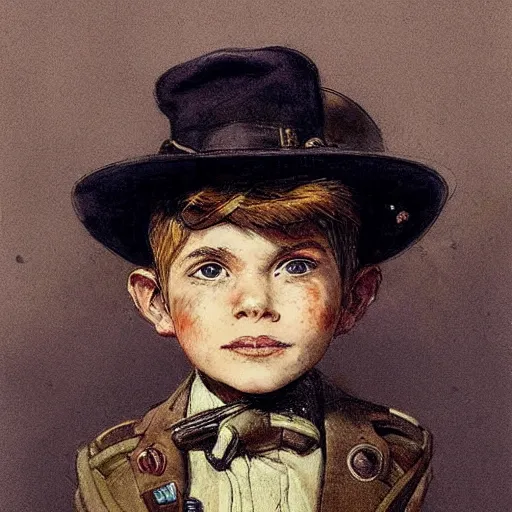 Image similar to (((((portrait of boy dressed as retro space explorer steampunk detective . muted colors.))))) by Jean-Baptiste Monge !!!!!!!!!!!!!!!!!!!!!!!!!!!