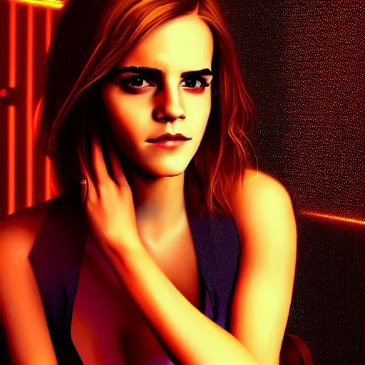 Prompt: Portrait of Emma Watson, cyberpunk style futuristic neon lights, artstation cgsociety masterpiece