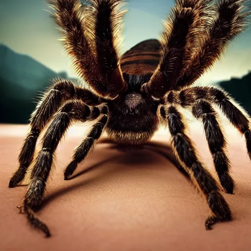 Prompt: Mega tarantula eating a man, hyper realistic, photography