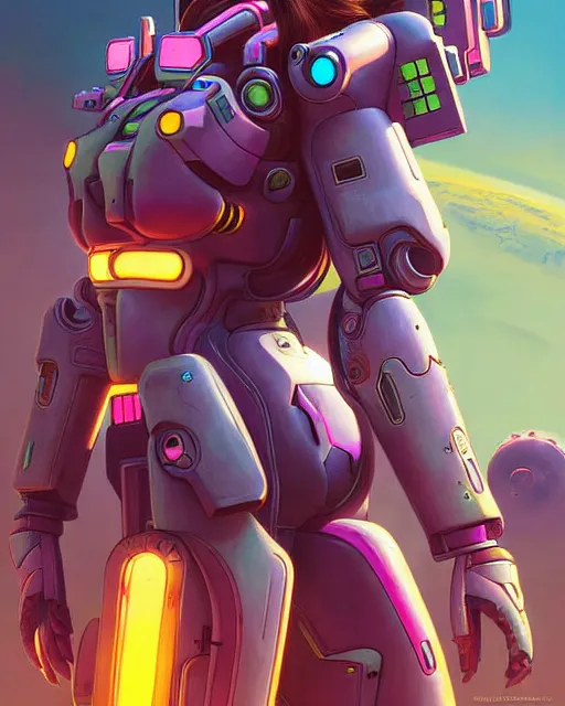 Image similar to d. va from overwatch, character portrait, portrait, close up, concept art, intricate details, highly detailed, vintage sci - fi poster, in the style of chris foss and rodger dean and moebius