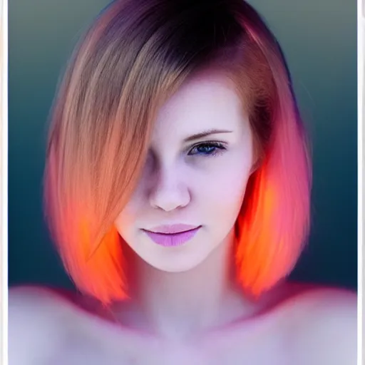 Image similar to cute woman with glowing hair