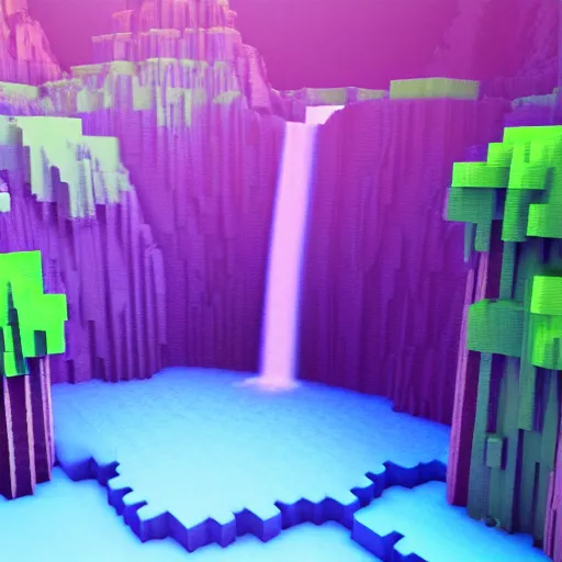 Image similar to a beautiful waterfall, 3 d voxel art, pastel tones