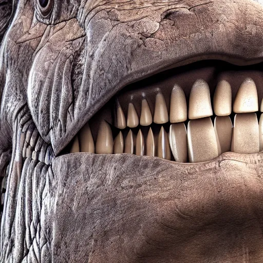 Image similar to a award winning photo of a dinosaur fossil with long tooth, photorealistic, bones, detailed, 8 k