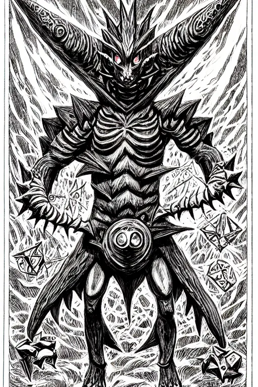 Image similar to the digimon lady devimon as a d & d monster, full body, pen - and - ink illustration, etching, by russ nicholson, david a trampier, larry elmore, 1 9 8 1, hq scan, intricate details, stylized border