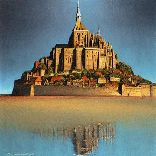 Prompt: beksinski painting of mont saint - michel