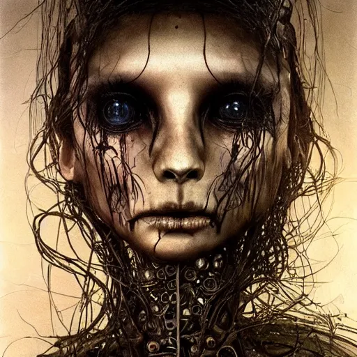 Image similar to charlotte kemp muhl turning into a lovecraftian cyborg android, giger, beksinski, dramatic lighting, fine detail, high resolution, high contrast