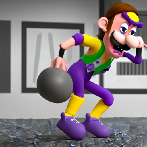 Prompt: waluigi on the gym, claymation, 8 k, hyperdetalied, cgsociety,