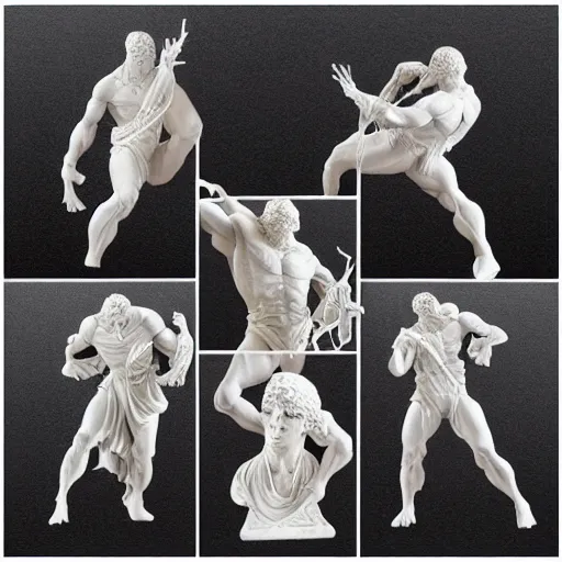 Prompt: spiderman greek marble statue, web sling, marble statue, white highly detailed