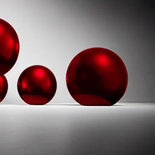 Prompt: chrome spheres on a red cube by de es schwertberger