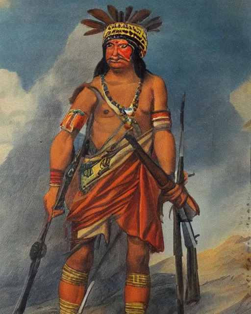 Image similar to old antique painting of an apache warrior