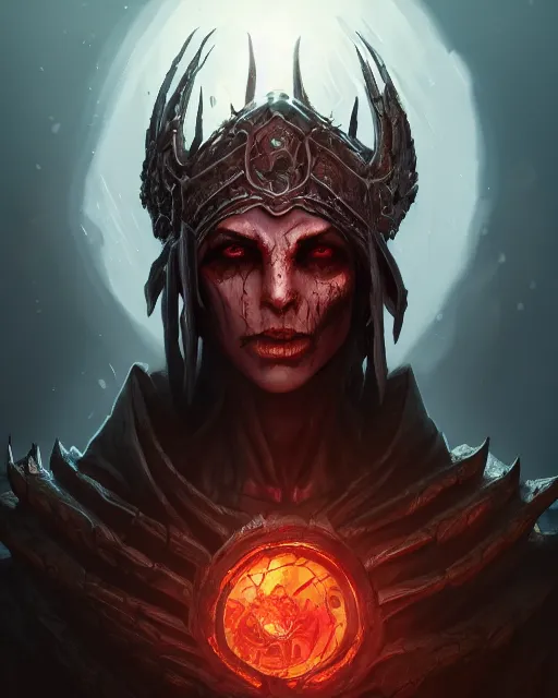 Prompt: Necromancer, solo, one character, portrait, Path of Exile, Warhammer, Diablo, Magic the Gathering, fantasy, gritty, cinematic lighting, centered, centered, symmetrical, symmetrical, highly detailed, digital painting, Artstation, concept art, sharp focus, 8k