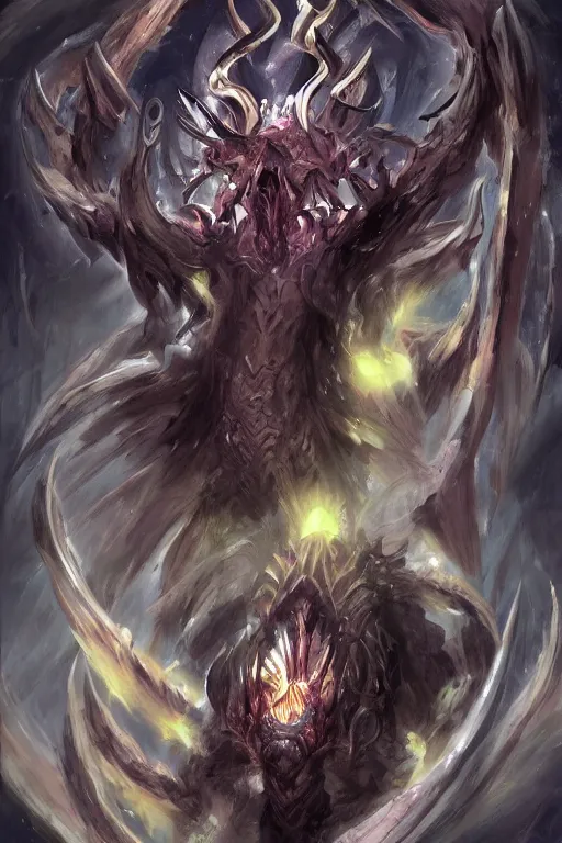 Image similar to Crowley called Choronzon the Demon of Dispersions and of the Abyss, by Hajime Kinoko, trending on artstation