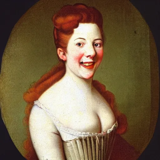 Prompt: portrait of a young woman with a happy face in the year 1700 by the french painter Pierre Gobert