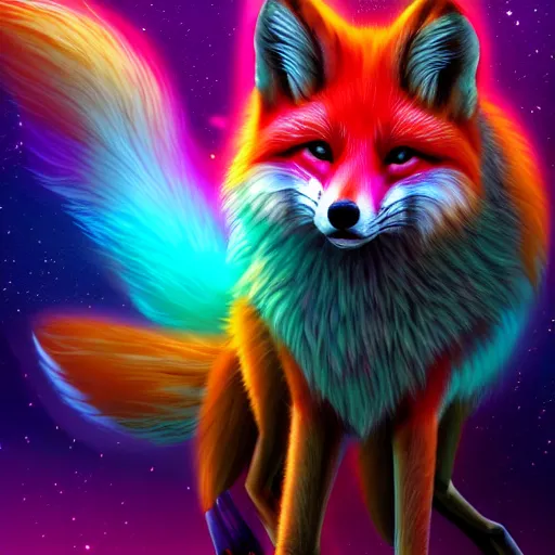 Prompt: digital fox, retrowave palette, digital world, highly detailed, electric breeze, anatomically correct vulpine, dynamic synth feel, fluffy face, ear floof, flowing fur, super realism, accurate animal imagery, 4 k digital art