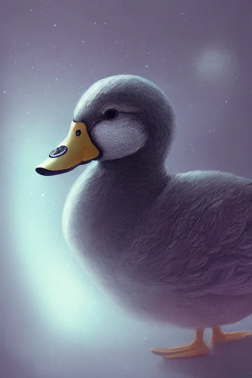 Image similar to scifi duck concept portrait, detailed, sharp focus, pastel, intricate, realistic, smooth, volumetric lighting, digital painting, by miyazaki