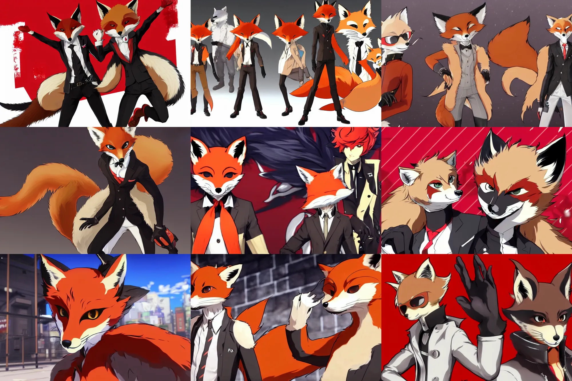 Image similar to a furry tan male fox on a persona 5 : royal ( by atlus ) video game splash screen, a furry male sandy sand - colored beige tan fur fox fursona ( has light brown hair ), persona 5 phantom thief style