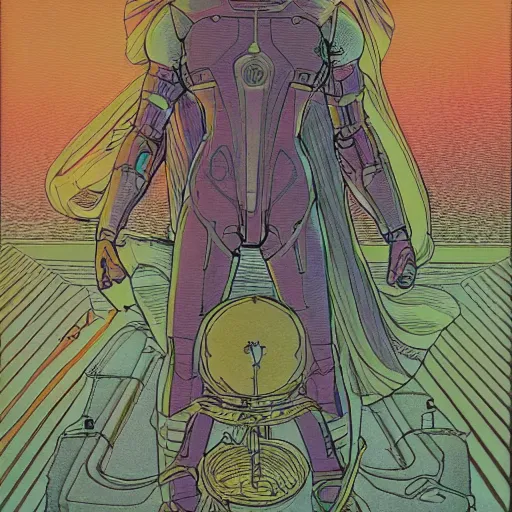 Image similar to techno - spirit utopian gallant knight, future perfect, award winning art by moebius