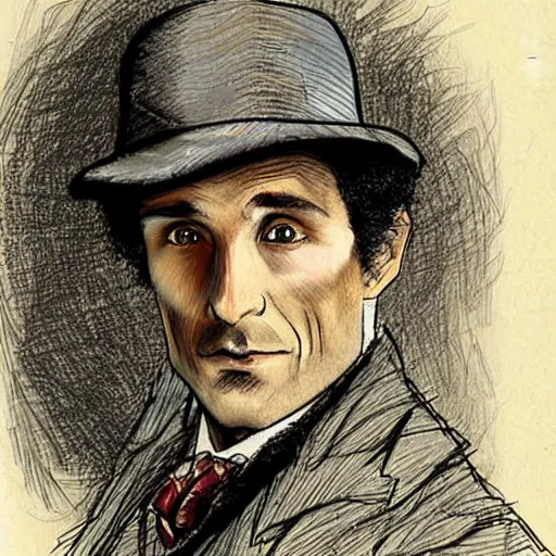 Image similar to sherlock holmes in a deerstalker hat in the style of james c. christensen