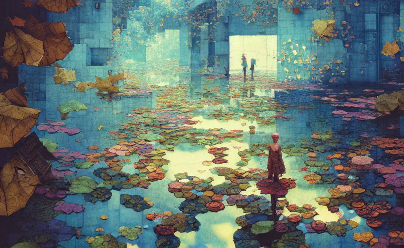 Image similar to tiled room squared waterway, fantasy. intricate, amazing composition, colorful watercolor, by ruan jia, by maxfield parrish, by marc simonetti, by hikari shimoda, by robert hubert, by zhang kechun, illustration, gloomy