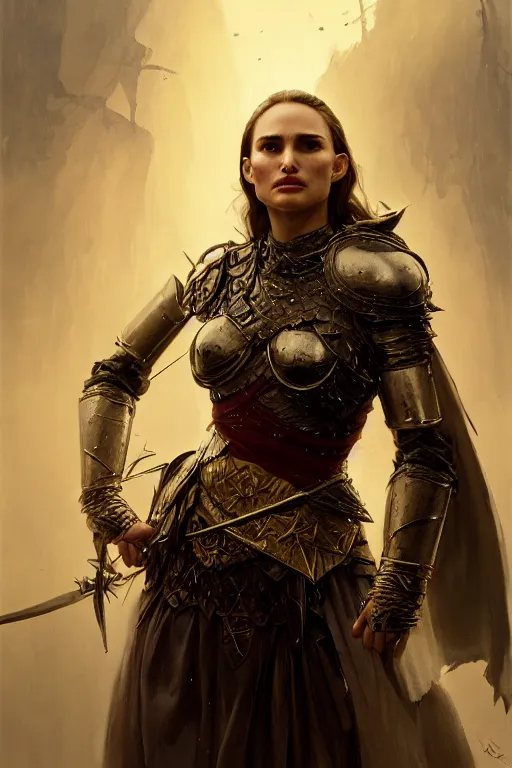 Image similar to natalie portman, legendary warrior, heroic, lord of the rings, tattoos, decorative ornaments, battle armor, by carl spitzweg, ismail inceoglu, vdragan bibin, hans thoma, greg rutkowski, alexandros pyromallis, perfect face, fine details, realistic shading photorealism