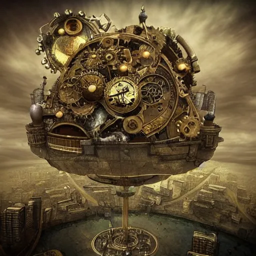 Image similar to flying city in a bronze flower, sky, steampunk!!!, fantasy art, steampunk, masterpiece, octane