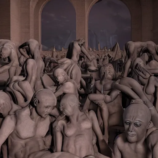 Image similar to evil souls being sculptured by slave renaissance artisans, advanced, fantastic reality, 8 k resolution