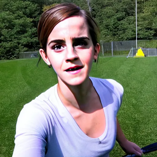 Prompt: trailcam footage of emma watson with a tactical net