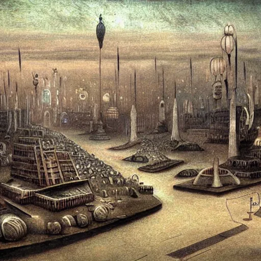 Image similar to a hyper realistic painting of an alien settlement in the middle of a human city, by alfred kubin, highly detailed, vivid color,