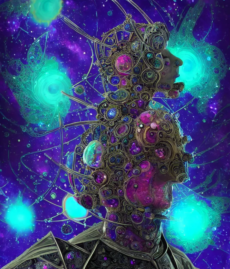 Image similar to front!!! shot of a court jester!!! character, mesmerizing fractal hypercubes, dark holography!!!, future, oil slick nebula, crystalline edges, (((intricate quartz))), elegant, highly detailed, centered, (((artstation, concept art, smooth, sharp focus, artgerm, Tomasz Alen Kopera, Peter Mohrbacher, donato giancola, Joseph Christian Leyendecker, WLOP, Boris Vallejo))), ((raytracing)), mugshot!!!!!, ugly!!!!!!, octane render, nvidia raytracing demo, octane render, nvidia raytracing demo, octane render, nvidia raytracing demo, grainy, muted, 8K, digitalblasphemy, metatron