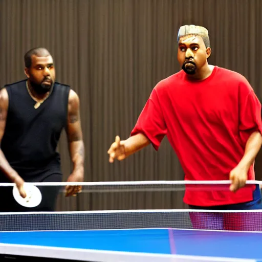 Image similar to kanye west playing table tennis against a clone of himself