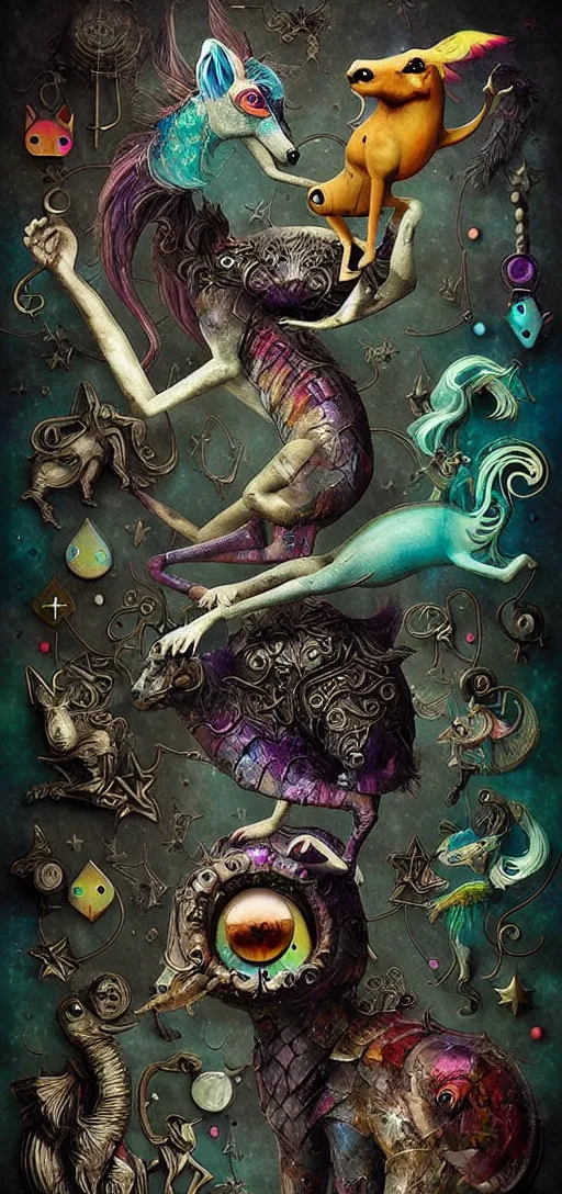 Image similar to strange mythical beasts of whimsy, surreal dark uncanny mixed media colllage by ronny khalil