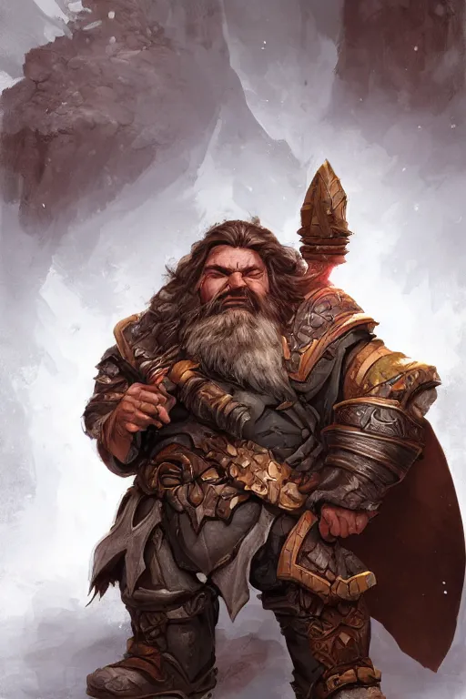 Prompt: portrait of the dwarf wearing the epic artifact axe DESTROYERBANE by artgerm and Craig Mullins, James Jean, Andrey Ryabovichev, Mark Simonetti and Peter Morbacher 16k