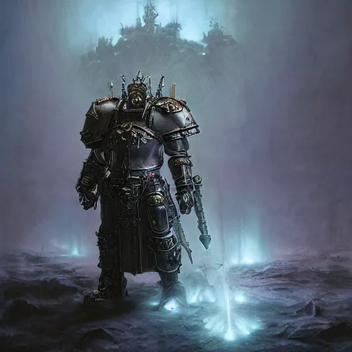 Image similar to warhammer 4 0 k god emperor armor, anthropomorphic shiba inu face visible, stuning 3 d render, masterpiece, glowing black aura, foggy dark, by donato giancola and greg rutkowski and wayne barlow and zdzisław beksinski, realistic face