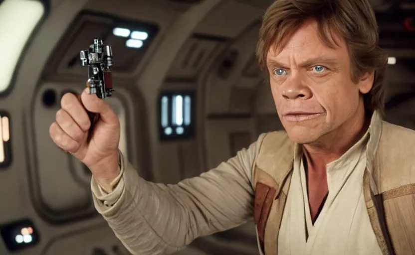 Prompt: a still of mark hamill as han solo in star wars, 8 k