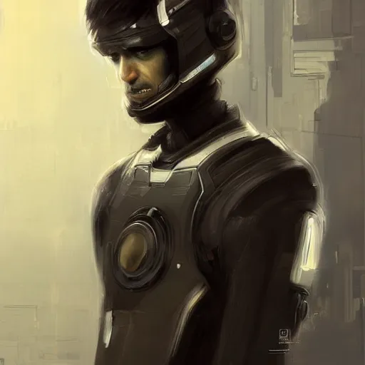 Image similar to concept art by rutkowski, man about 3 0 years old, short black hair with bangs, expression of fear and bewilderment, very tall and slender, he is wearing futuristic space gear, highly detailed portrait, scifi, digital painting, artstation, concept art, smooth, sharp foccus ilustration, artstation hq