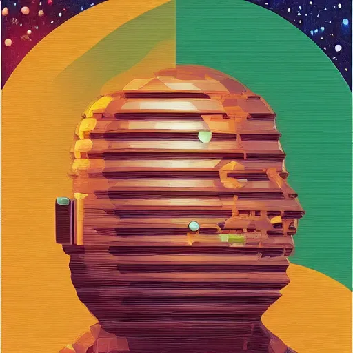 Image similar to A beautiful digital art of a astronaut standing on a planet with a flag in the background. copper verdigris by Steve Lieber, by Okuda San Miguel lavish