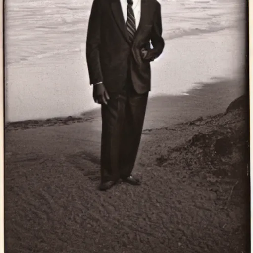 Image similar to vintage photo of a black man wearing a black suit in front of rio de janeiro