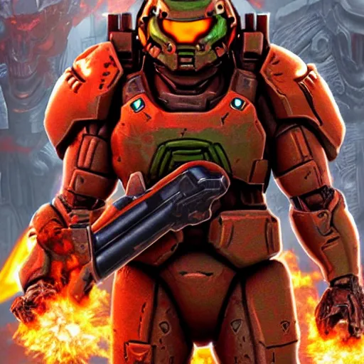 Image similar to doomguy from doom eternal