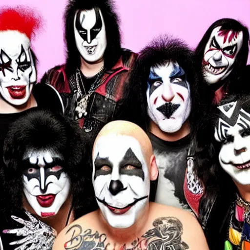 Image similar to The band KISS if they all became Juggalos