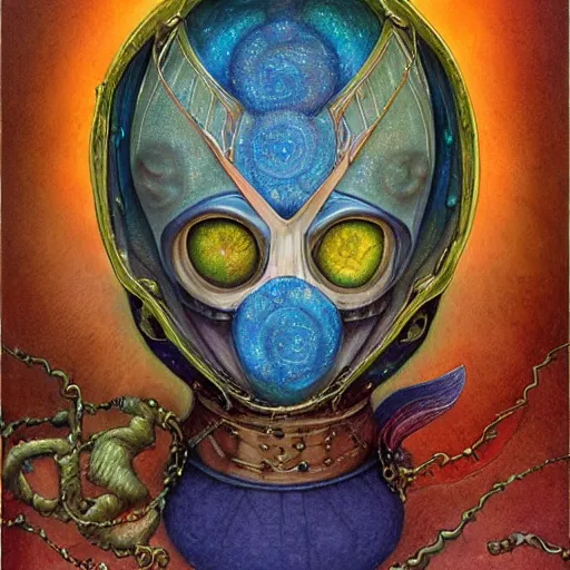 Image similar to portrait of Mysterio, artwork by Daniel Merriam,