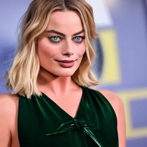 Image similar to margot Robbie wearing a cosplay costume, detailed face, 4k, hd, cinematic