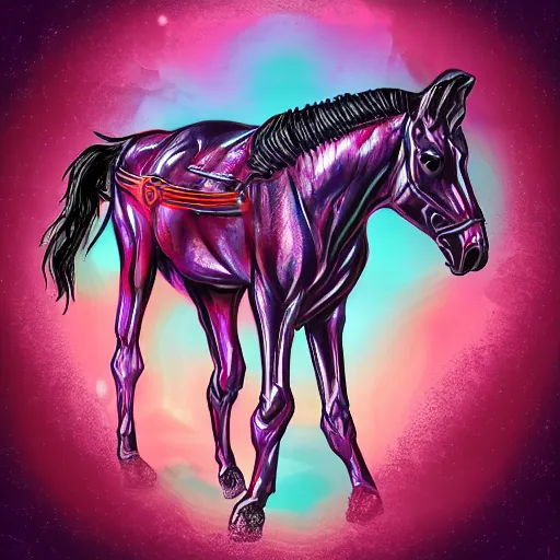 Image similar to digital horse, retrowave palette, highly detailed, anatomically correct equine, synth feel, digital art